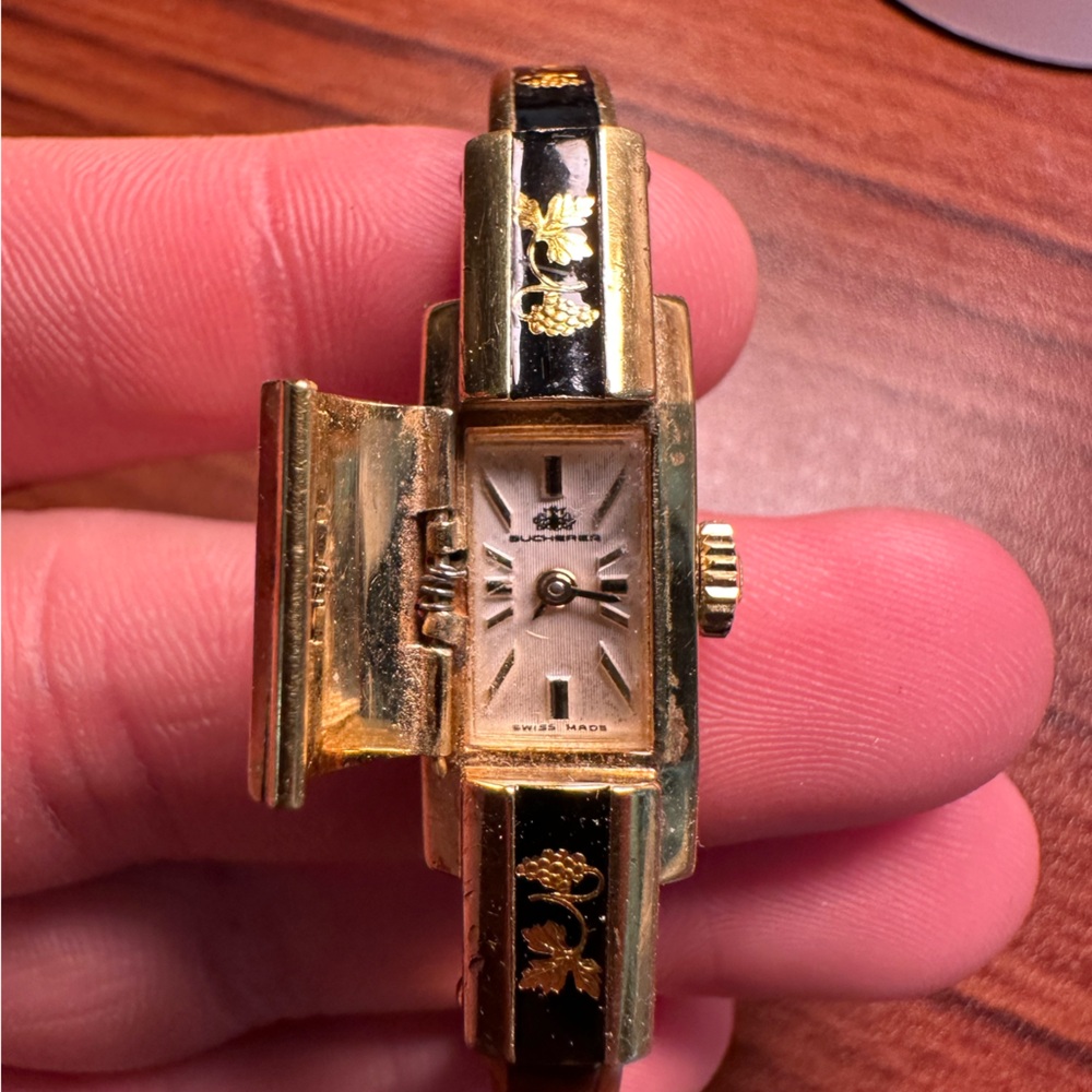 Bucherer Gold and Black Enamel Peekaboo Watch